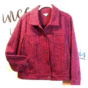 J Jill Jacket - Red Tweed Utility Truckers Jacket - Size Large